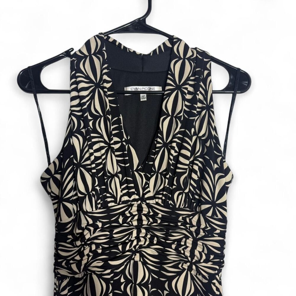 Evan Picone Black Beige Geometric Halter Midi Dress 10P Petite Cocktail Party - Picture 2 of 8